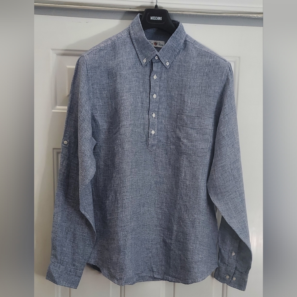 ALAN PAINE ENGLAND MEN'S LINEN CHECK BUTTON DOWN LONG SLEEVE SHIRT SIZE L NWOT